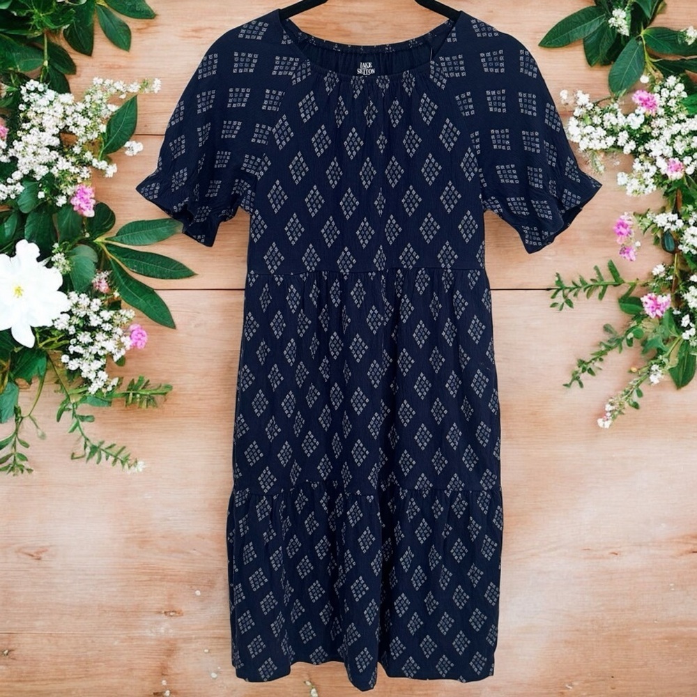 NEW Land's End x Blake Shelton Prairie Cottage Core Navy Dress Girl's‎ L(10-12)
